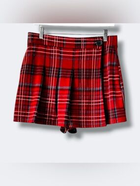ABERCROMBIE Hollister Plaid Pleated Wrap Skort Red Tartan Mini Large